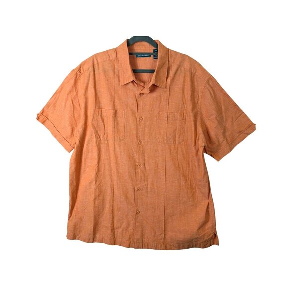Cubavera Men Size XL Solid Orange Cotton & Linen Short Sleeve Casual Cuban Shirt - Picture 1 of 16
